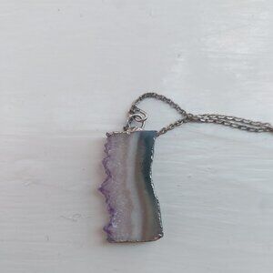 Amethyst Slice Pendant Necklace on Silver Link Chain
